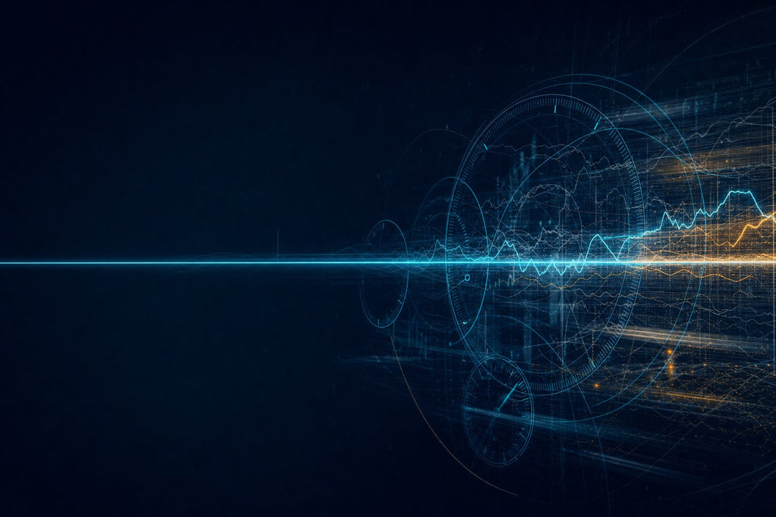 Abstract illustration of instrument dials and telemetry traces emerging from static, representing June 2026 SEO news and the arrival of measurable AI search visibility.