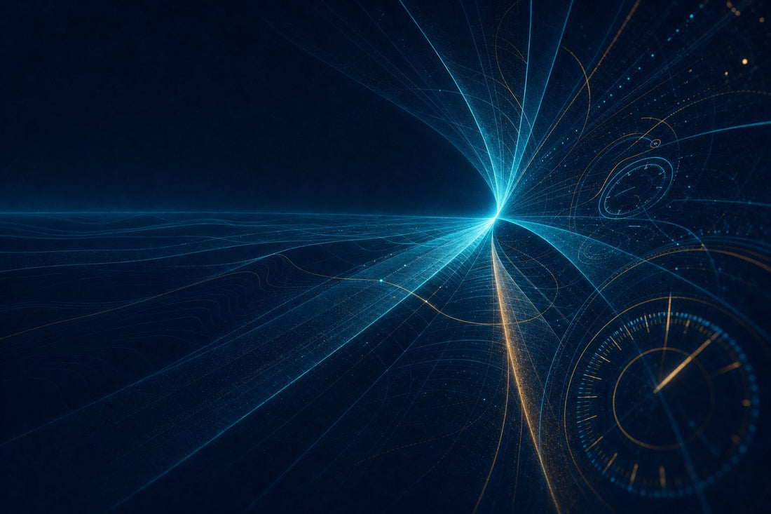 Abstract illustration of layered search surfaces folding inward while the measurement instruments around them lose their signal, representing September 2026.